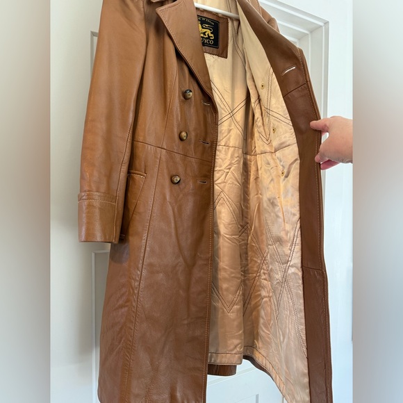 Induyco Vintage Genuine Leather Trench Coat Jacket - Picture 3 of 10